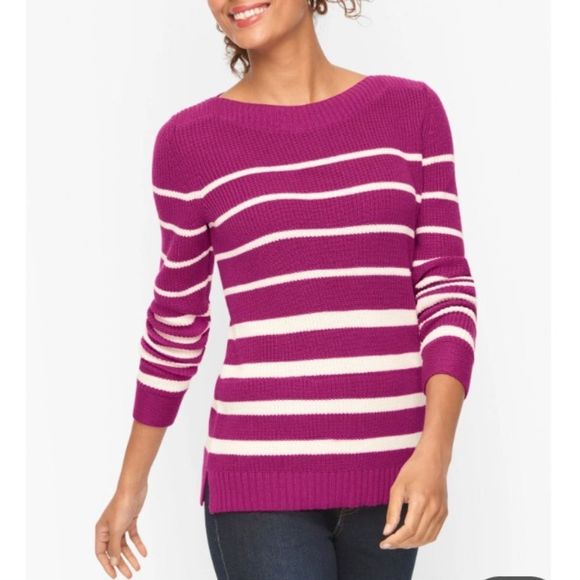 Womens Talbot SHAKER STITCH SWEATER - VARIEGATED STRIPESmall Petite - Picture 1 of 10